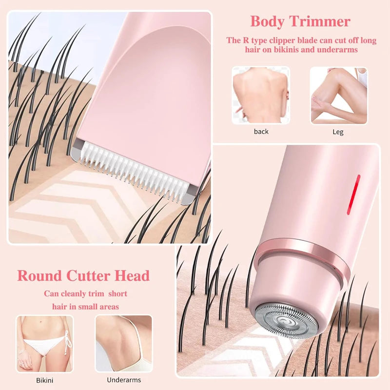 Electric Razors for Women 2in1 Bikini Trimmer Facial Mustache Shavers for Ladies Body Underarms Legs Portable Painless Epilator