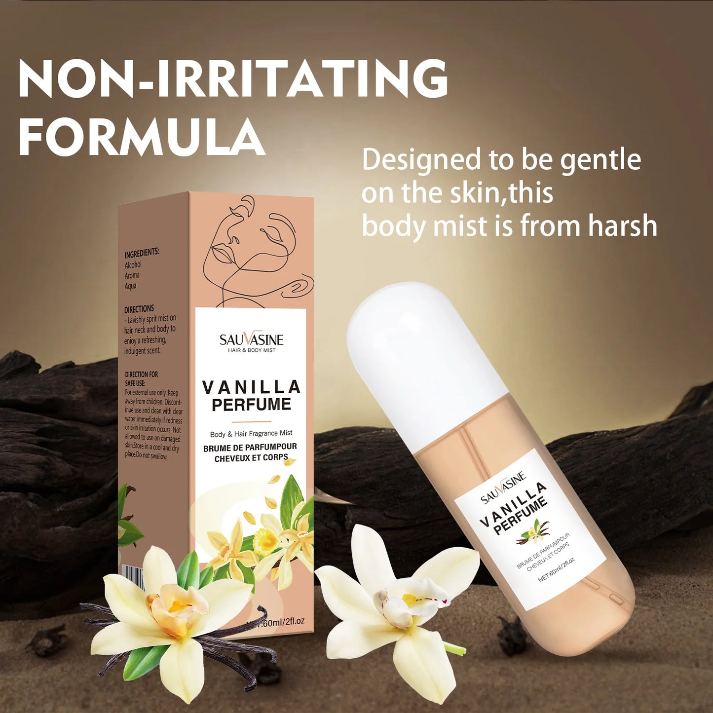 2.03Fl Oz Vanilla Skin Body Mist Vanilla Hair and Body Perfume Mist for Women & Men Long-Lasting Fragrance Body Spray for Gifts